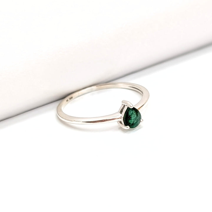 Pear-Cut Emerald Ring Set in Sterling Silver