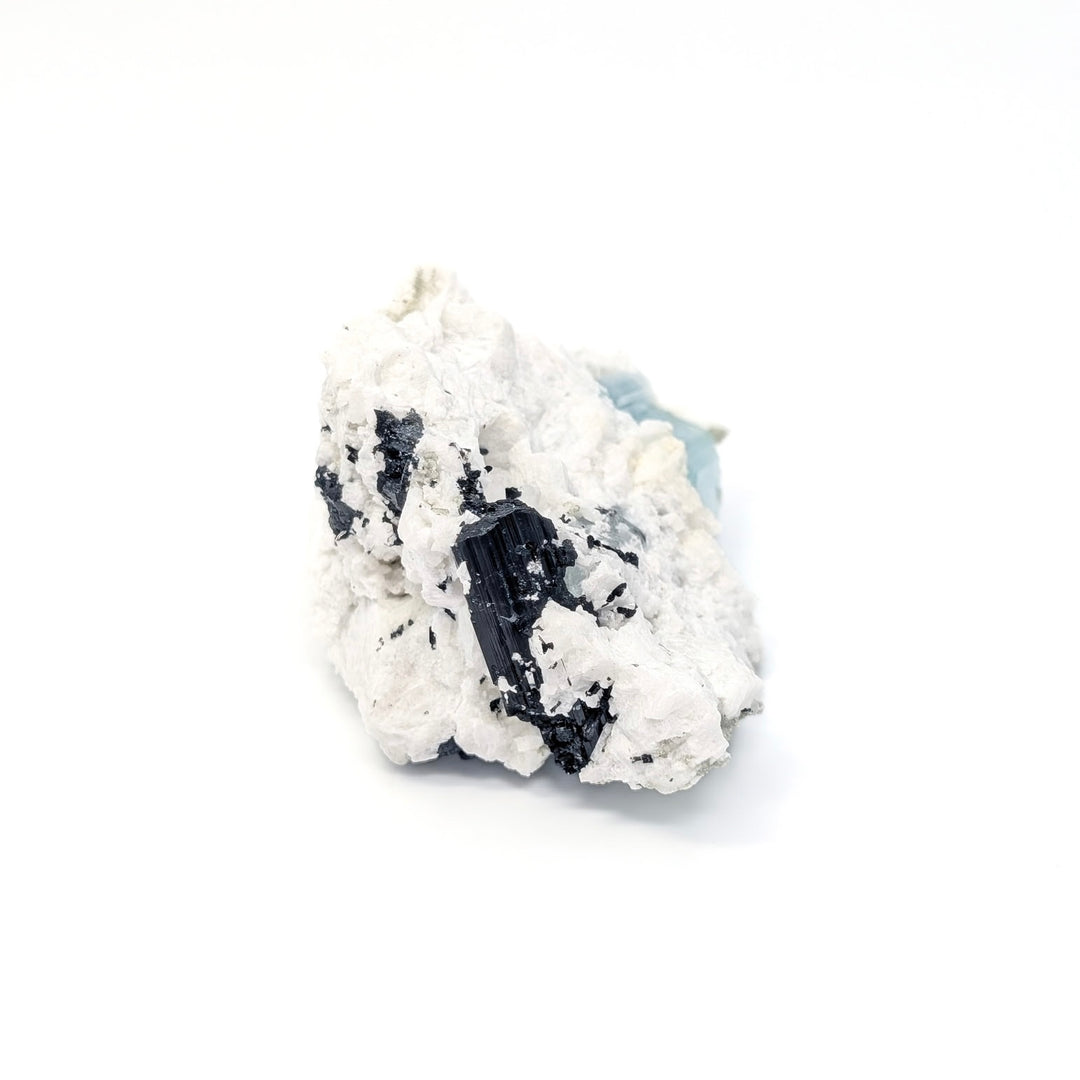 Aquamarine on Cleavelandite with Black Tourmaline