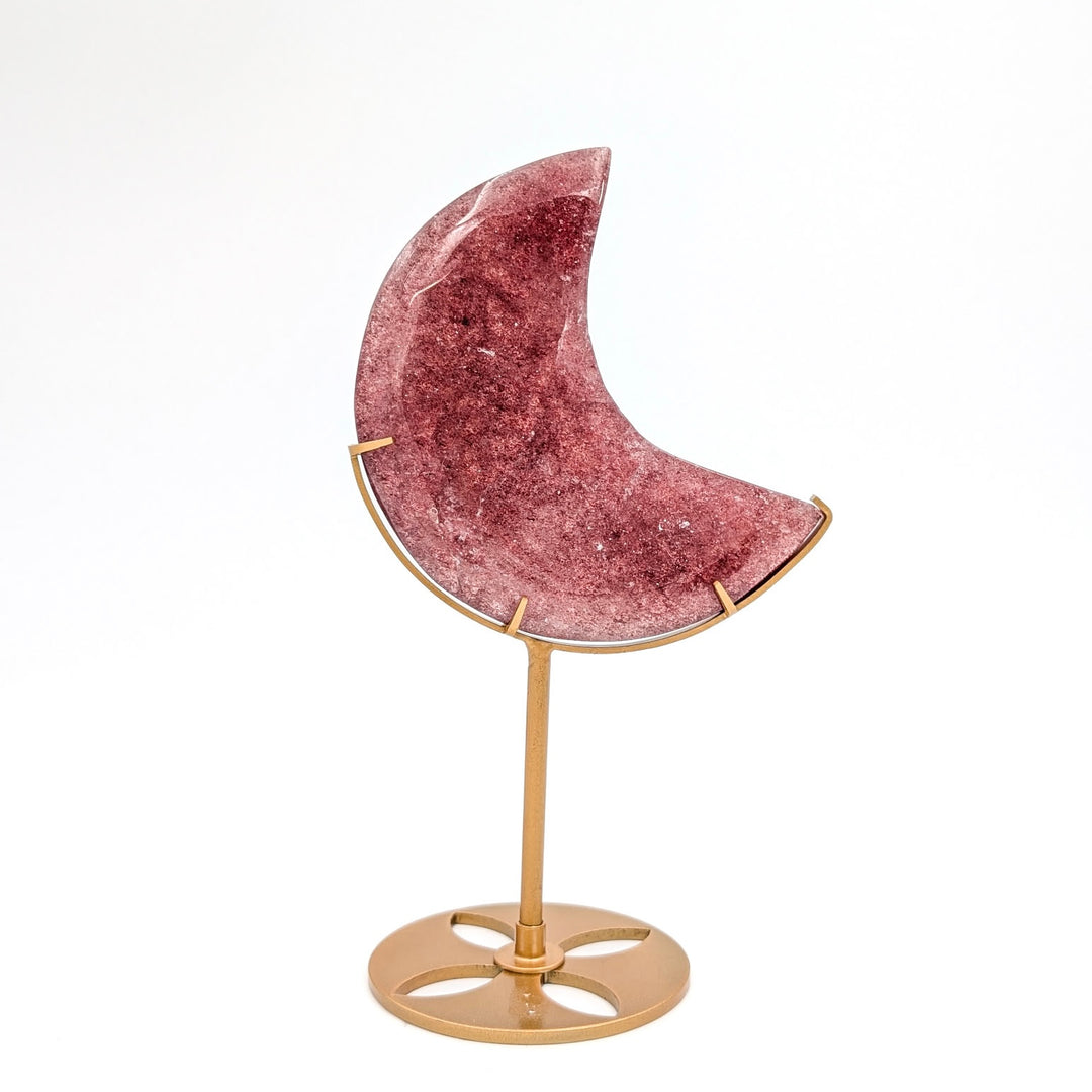 Strawberry Quartz Crescent Moon on Stand