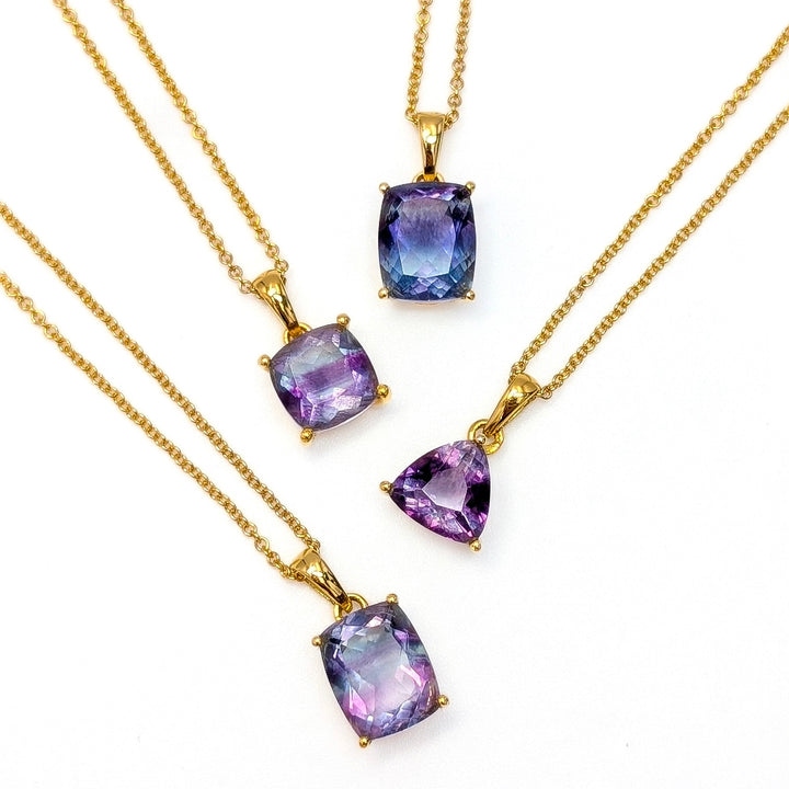Rainbow Fluorite Necklace in 18K Gold Over Sterling Silver