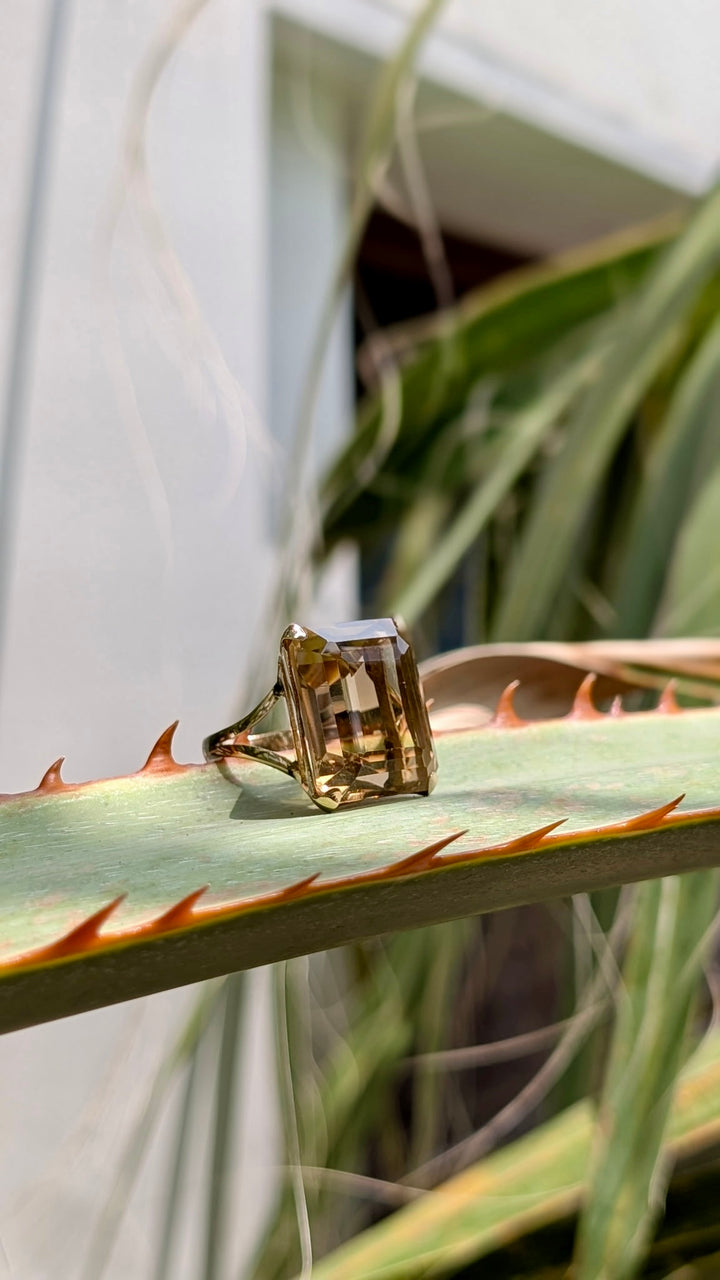 Vintage Scapolite Cocktail Ring in 10K Yellow Gold
