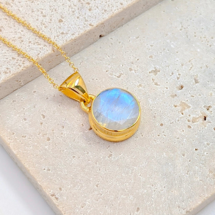 Rainbow Moonstone Pendant Necklace on 14k Gold-Filled Chain