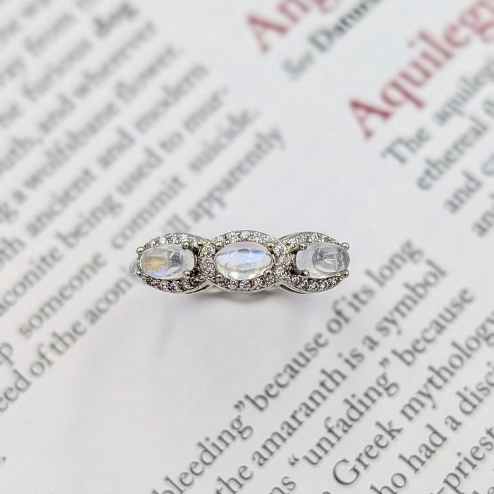 Moonstone & Zircon Adjustable Ring in Sterling Silver