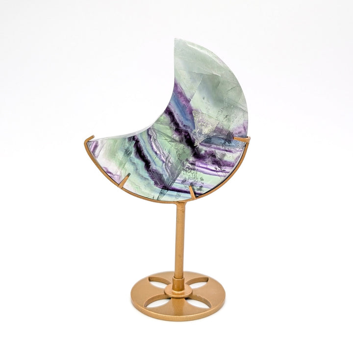 Rainbow Fluorite Crescent Moon on Stand