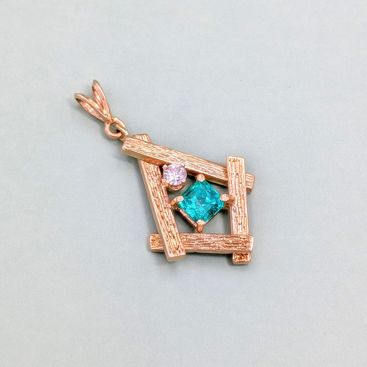 Vintage Emerald & Diamond Pendant in 14k Yellow Gold
