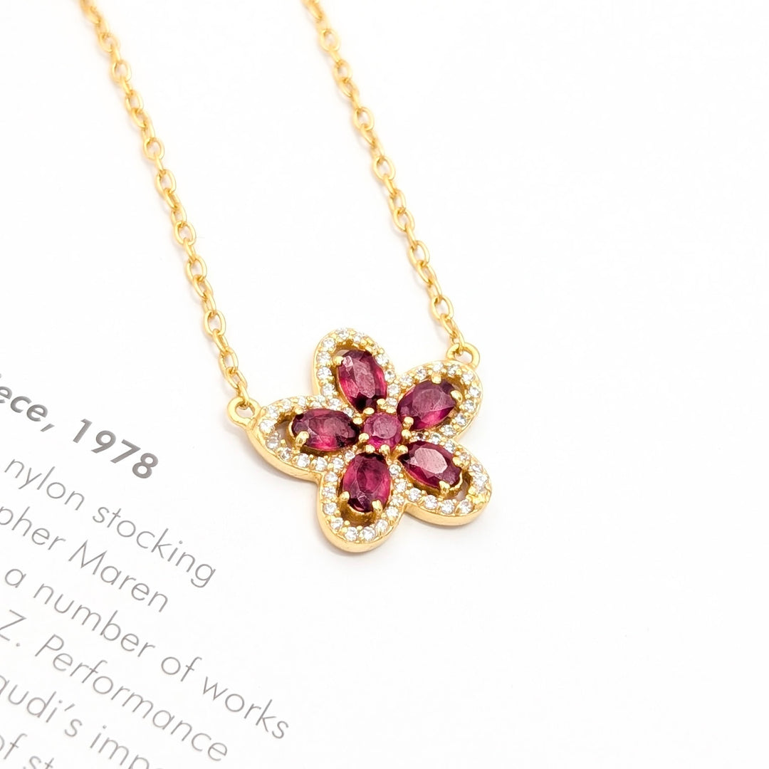 Flower Gemstone Necklace in Gold over Sterling Silver