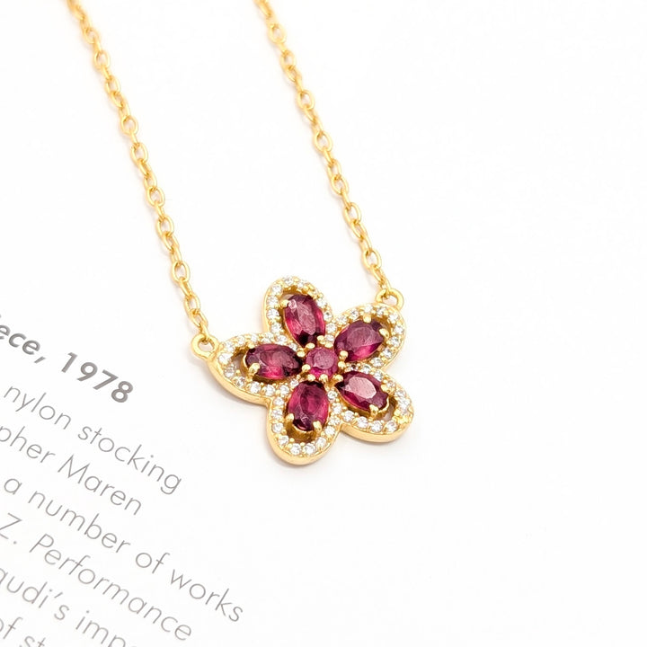Flower Gemstone Necklace in Gold over Sterling Silver