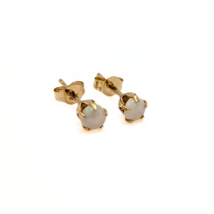 Vintage Natural White Opal Stud Earrings in 14K Yellow Gold