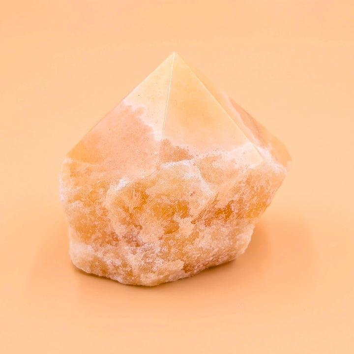 Orange Calcite Polished Point with Raw Base