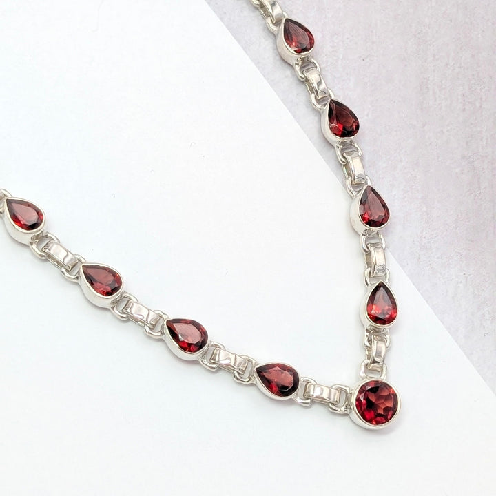 Garnet Station Necklace in Sterling Silver