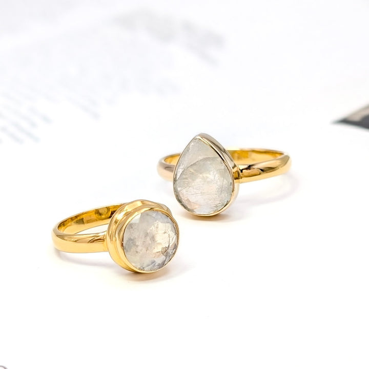 Rainbow Moonstone Rings in 18K Gold over Sterling Silver