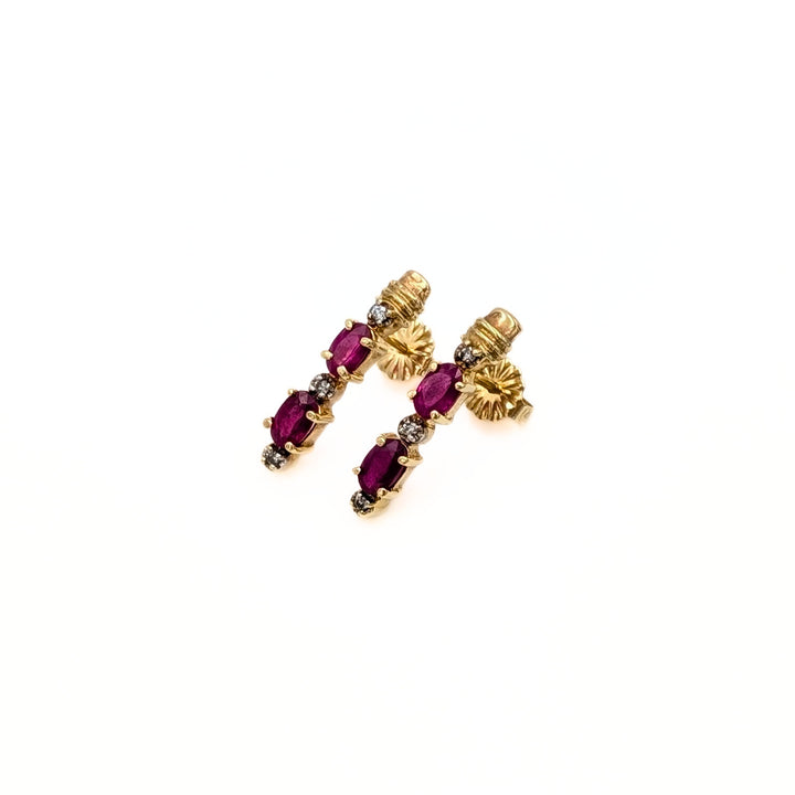 Vintage Ruby & Diamond Earrings in 14K Yellow Gold