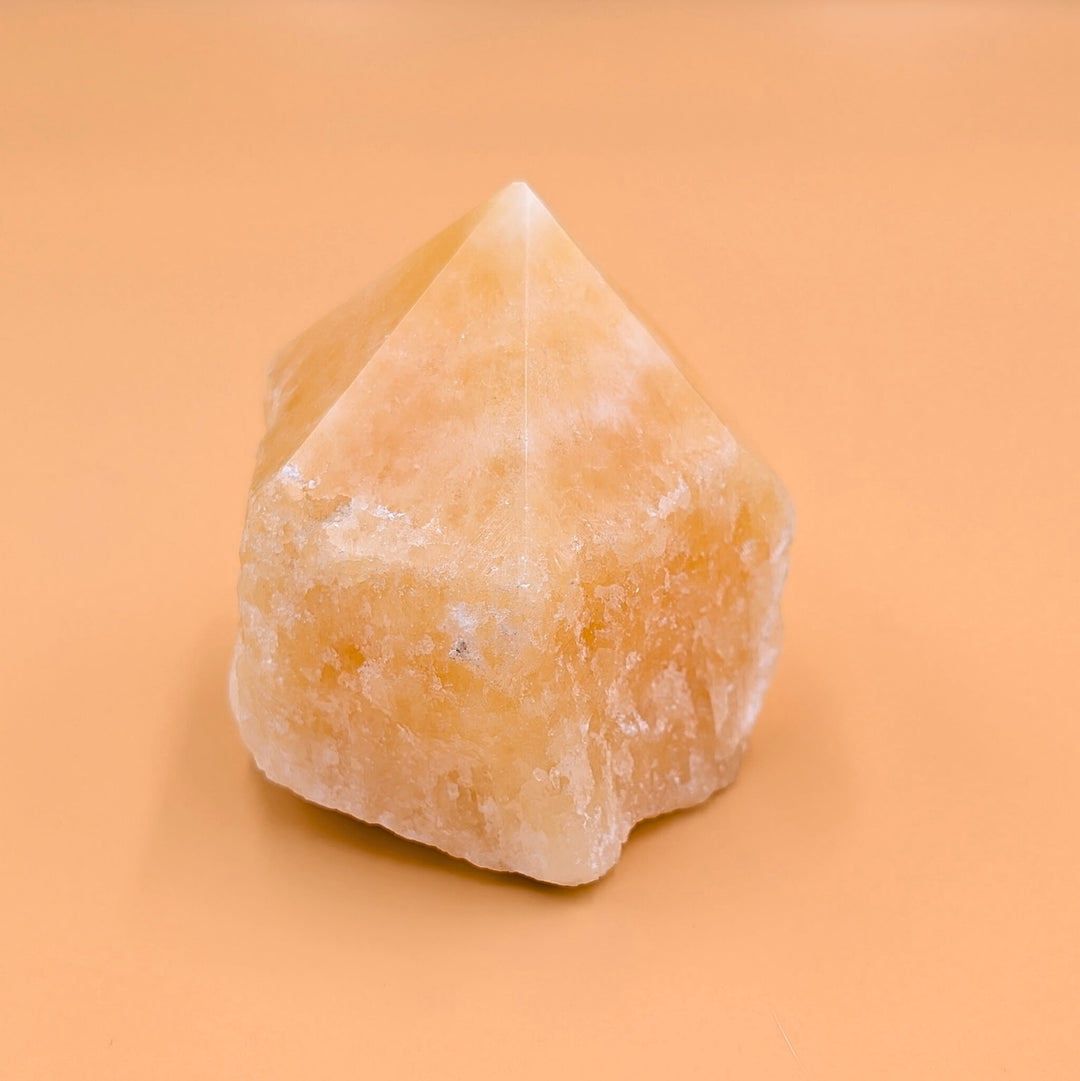 Orange Calcite Polished Point with Raw Base