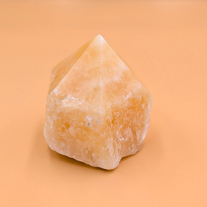 Orange Calcite Polished Point with Raw Base