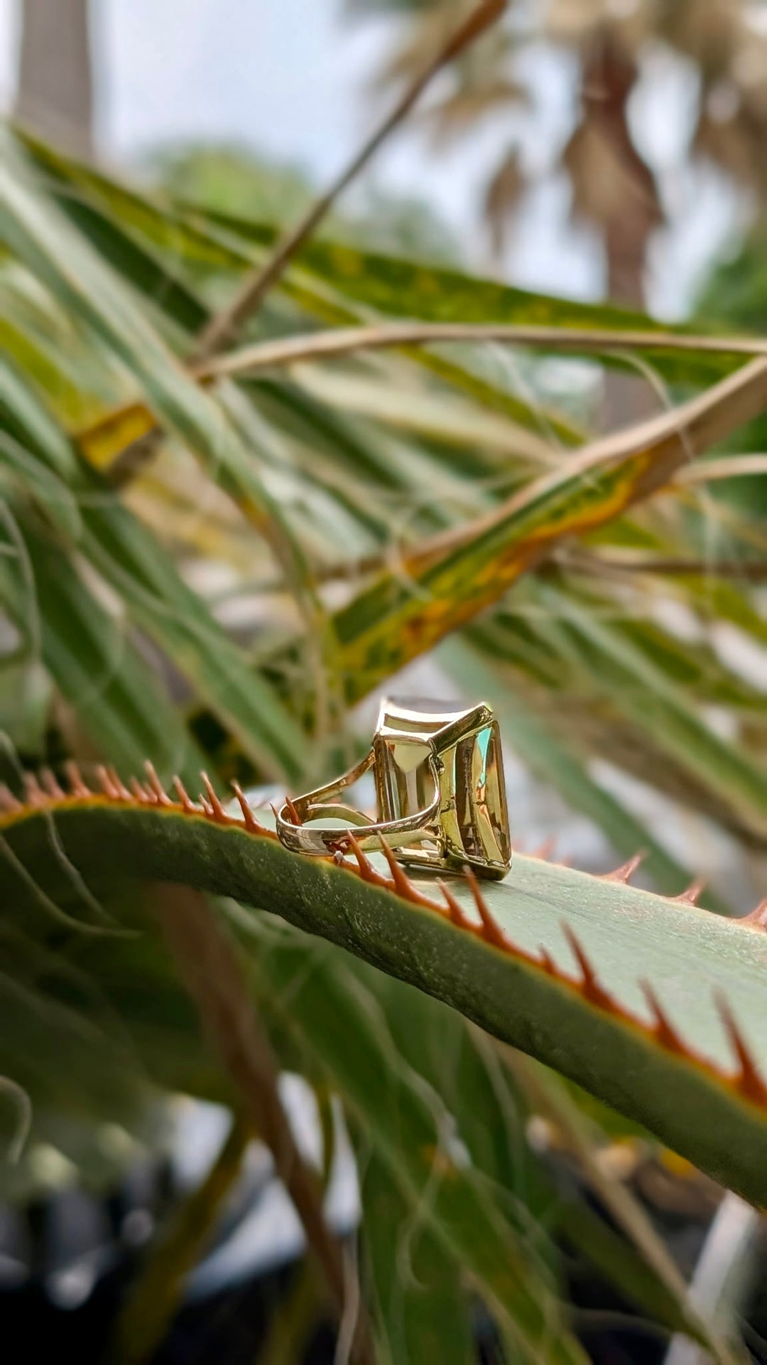 Vintage Scapolite Cocktail Ring in 10K Yellow Gold