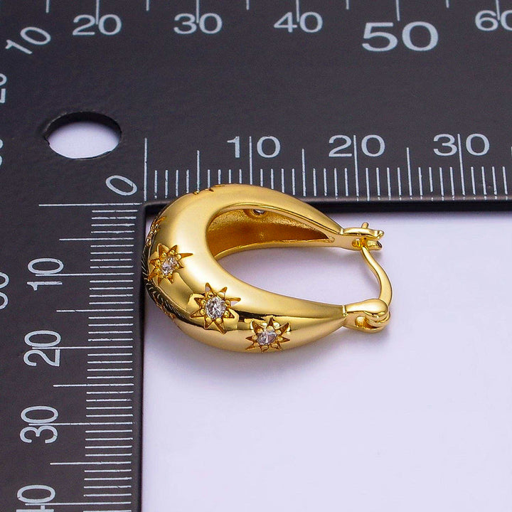 Starburst Cubic Zirconia Hoop Earrings in 16k Gold Filled Brass