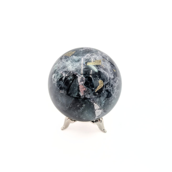 Rainbow Fluorite Sphere with Pyrite & Hematite