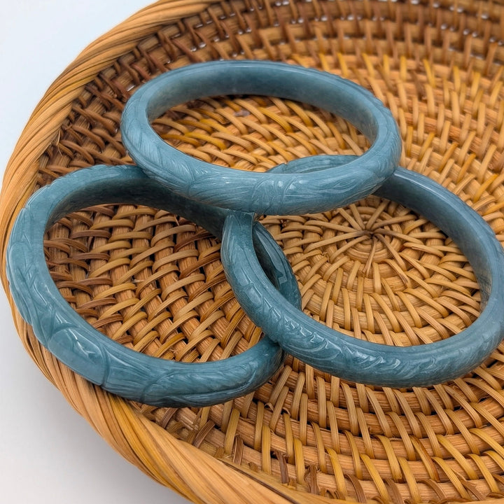 Carved Jadeite Phoenix Bangle Bracelet