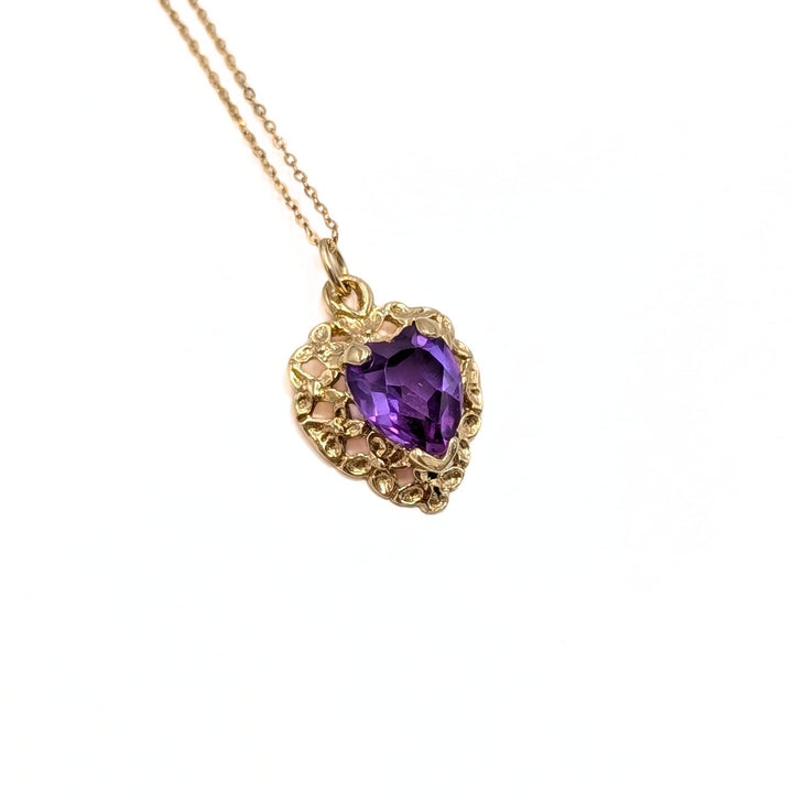 Vintage Heart-Cut Lab-Grown Purple Sapphire Necklace in 14K Yellow Gold