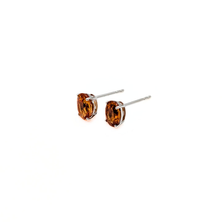 Mandarin Garnet Stud Earrings in 9K White Gold