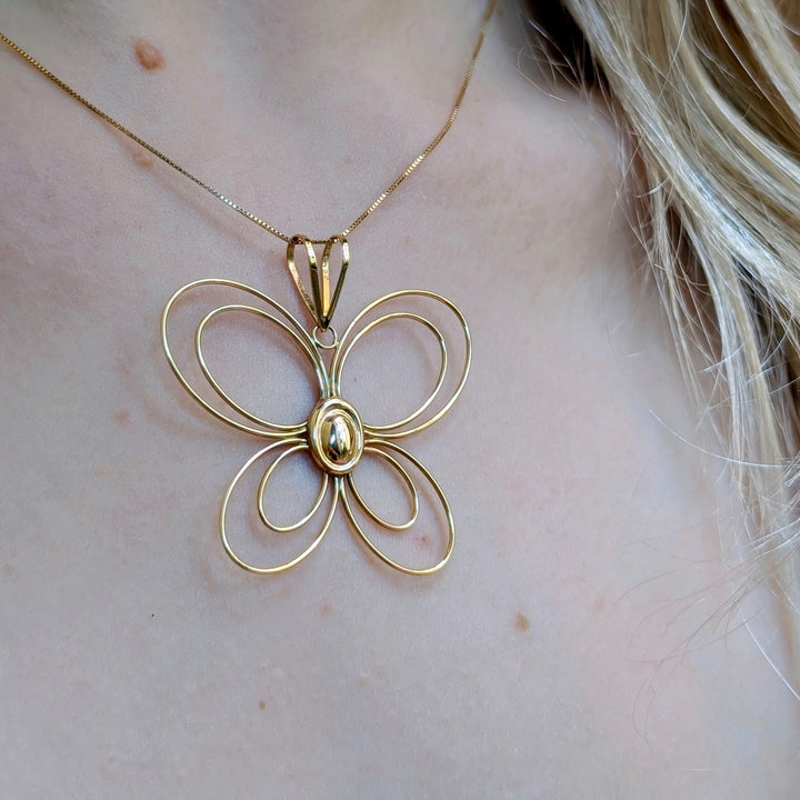 Vinatge Butterfly Necklace in 14K Yellow Gold