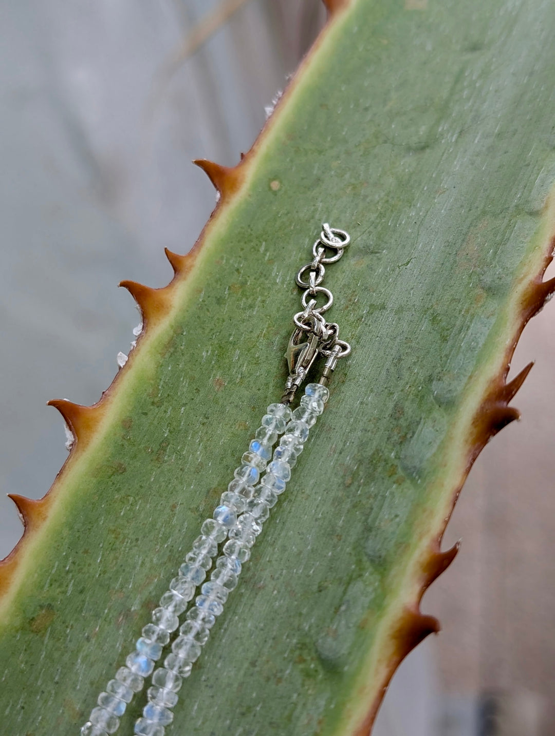 Moonstone Beaded Necklace with a Sterling Silver Clasp