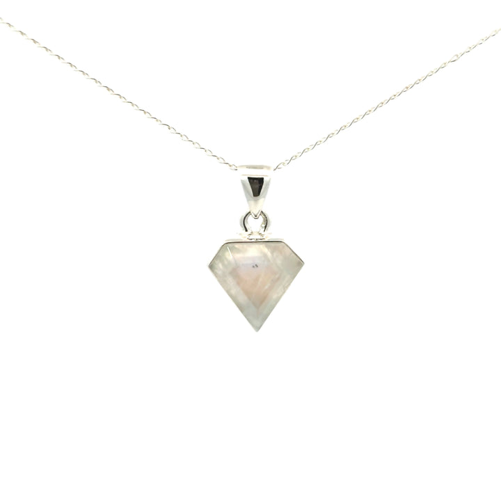 Faceted Bezel Set Rainbow Moonstone Necklace in Sterling Silver