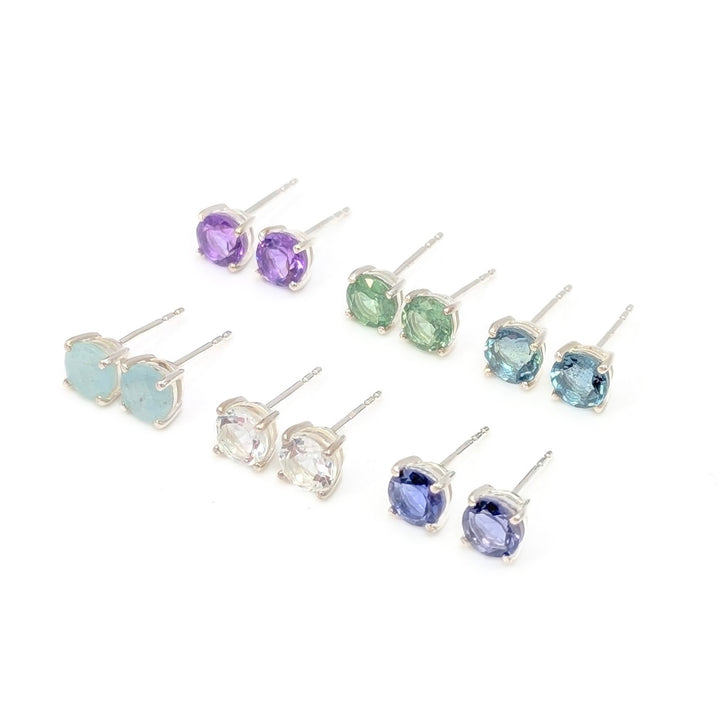 Natural Gemstone Stud Earrings in Sterling Silver