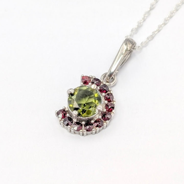 Garnet & Moldavite Necklace in Sterling Silver