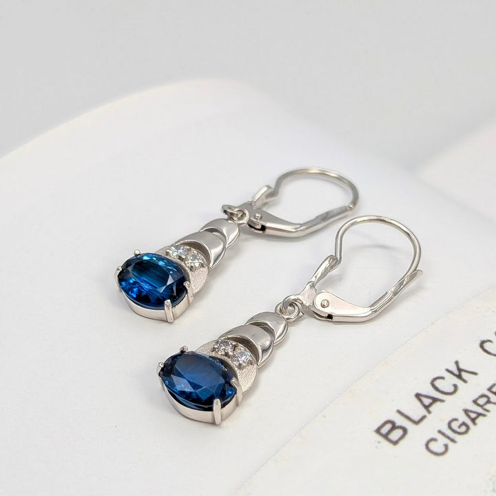 Blue Kyanite & Cubic Zirconia Dangle Earrings in Sterling Silver