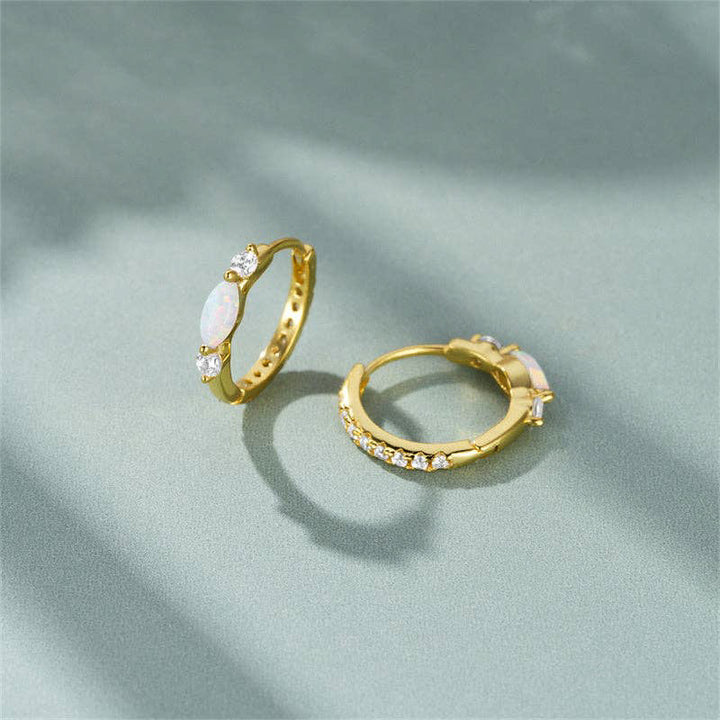 Lab Opal Huggie Hoop Earrings in Gold over Sterling Silver