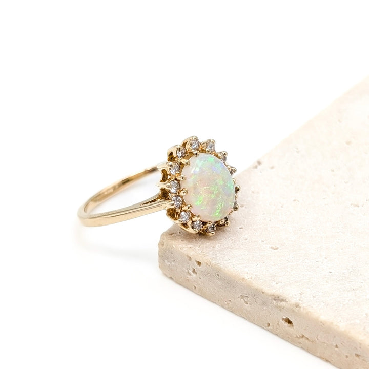 Vintage Opal & Diamond Ring in 14k Yellow Gold
