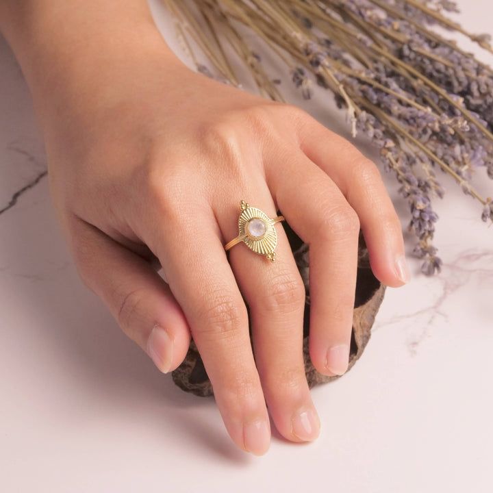 Moonstone Gold Tone Brass Ring