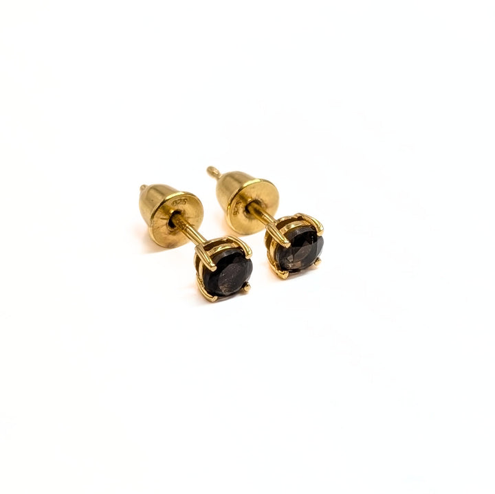 Round-Cut Smoky Quartz Stud Earrings in Gold Over Sterling Silver
