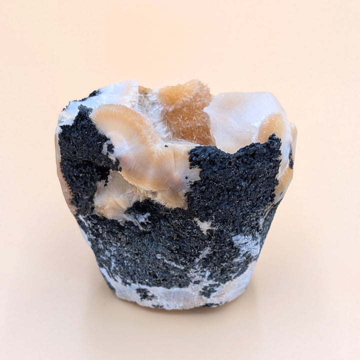 Thomsonite with Mesolite & Calcite on Black Heulandite Matrix - Collector’s Specimen