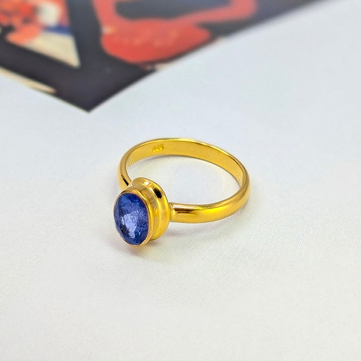 Tanzanite Bezel Set Ring in 18K Gold over Sterling Silver