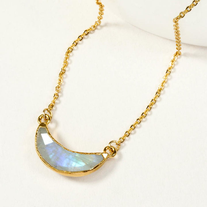 Moonstone Crescent Moon Necklace in Gold Plated Sterling Silver