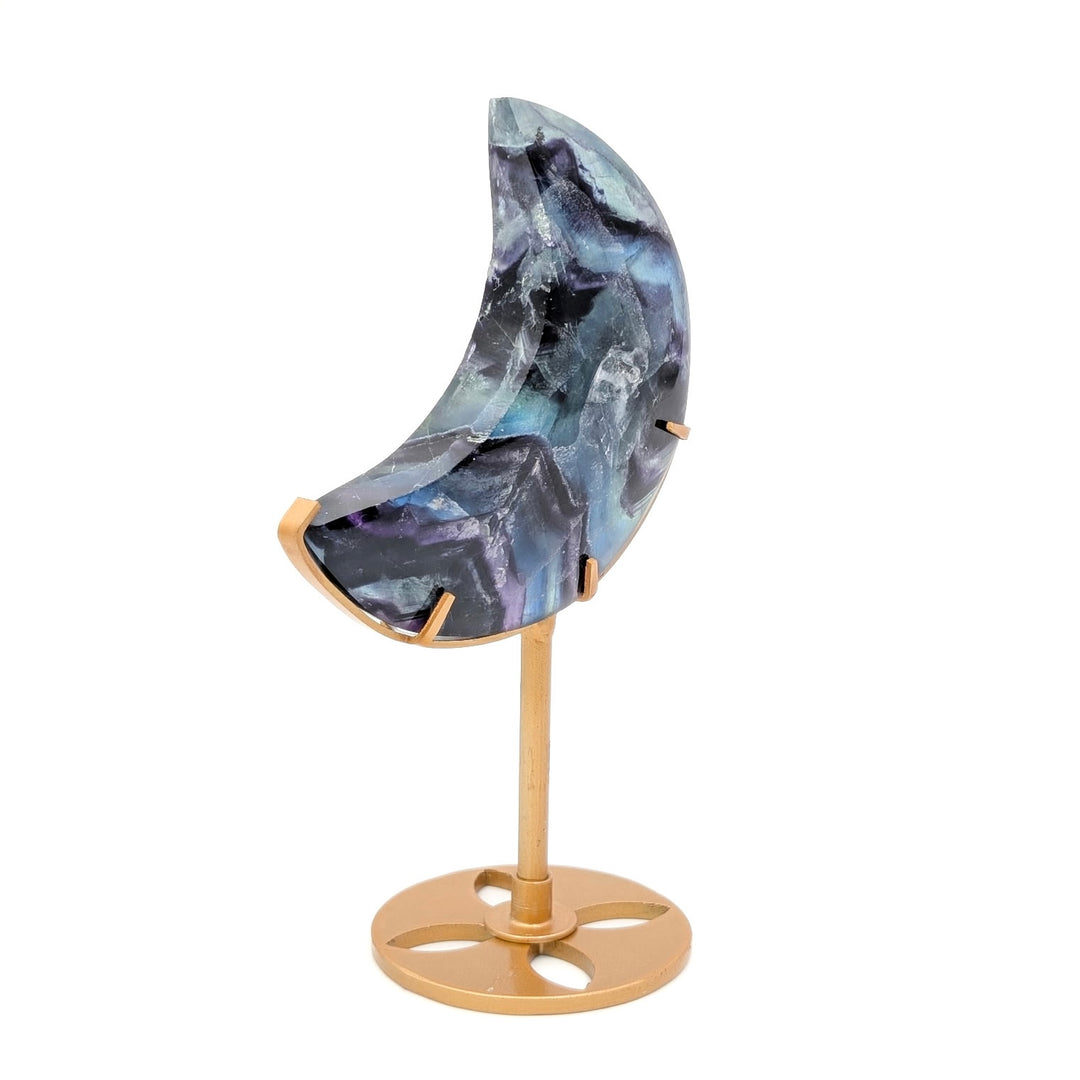 Rainbow Fluorite Crescent Moon on Stand