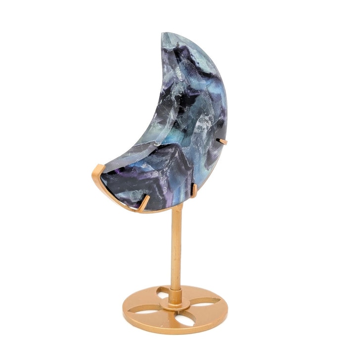 Rainbow Fluorite Crescent Moon on Stand