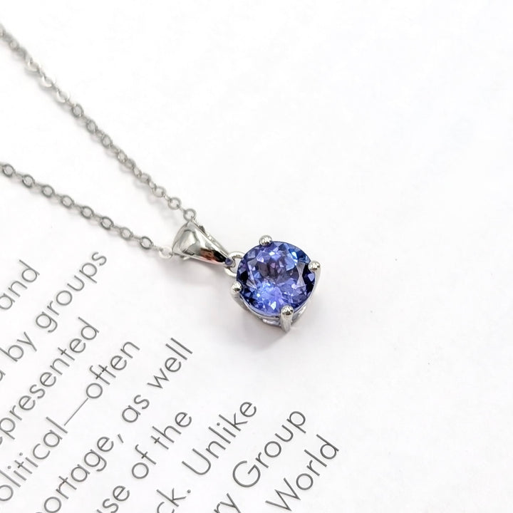 Round Cut Tanzanite Necklace in Sterling Silver