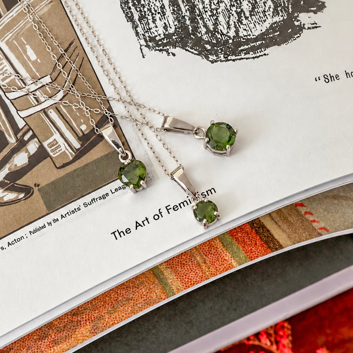 Moldavite Solitaire Necklaces in Sterling Silver