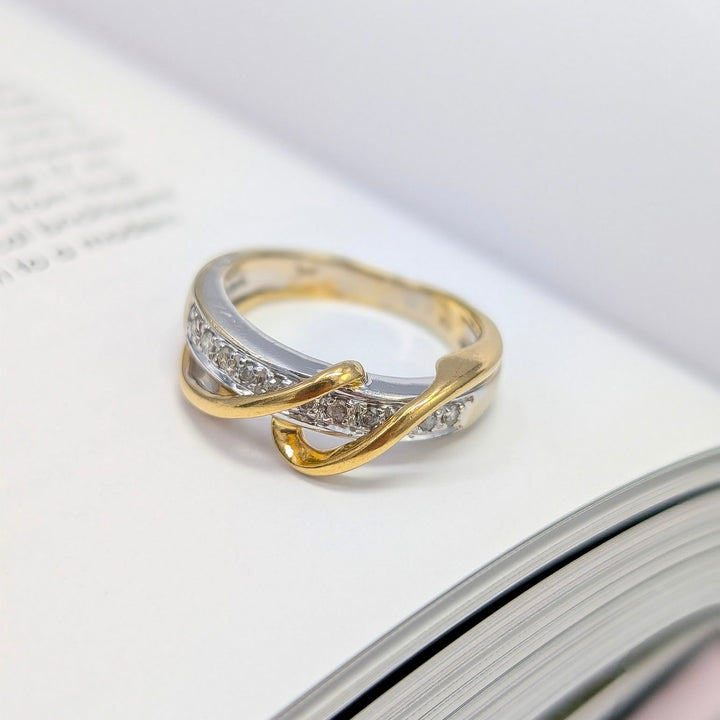 Vintage Diamond Crossover Ring in 10K Yellow and White Gold