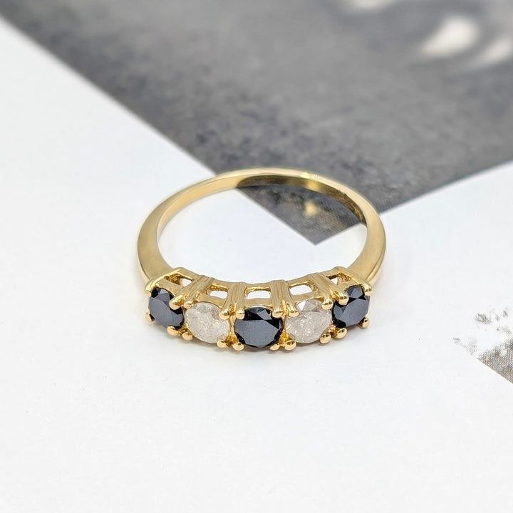 Vintage Black Diamond & Diamond Ring in 10K Yellow Gold