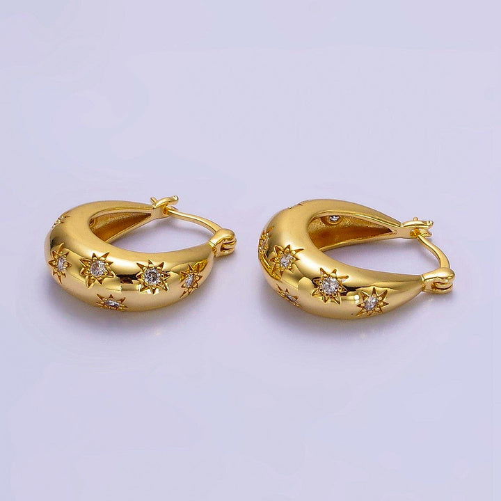 Starburst Cubic Zirconia Hoop Earrings in 16k Gold Filled Brass