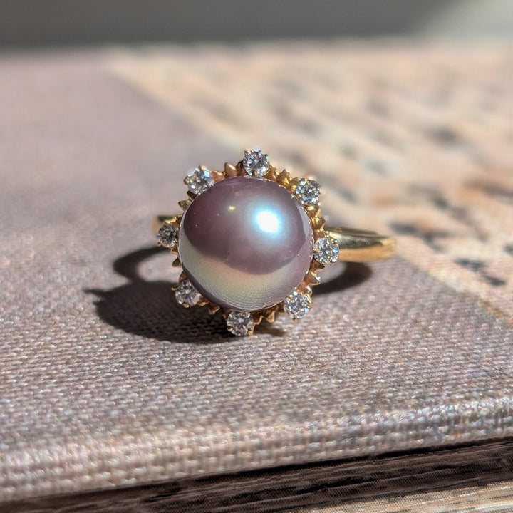 Tahitian Pearl & Diamond Halo Ring in 14K Yellow Gold