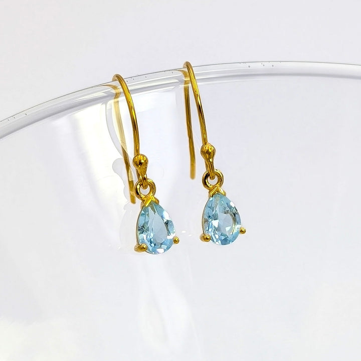 Blue Topaz Dangle Earrings in 18K Gold over Sterling Silver