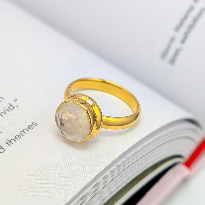 Moonstone Bezel Set Ring in 18K Gold over Sterling Silver