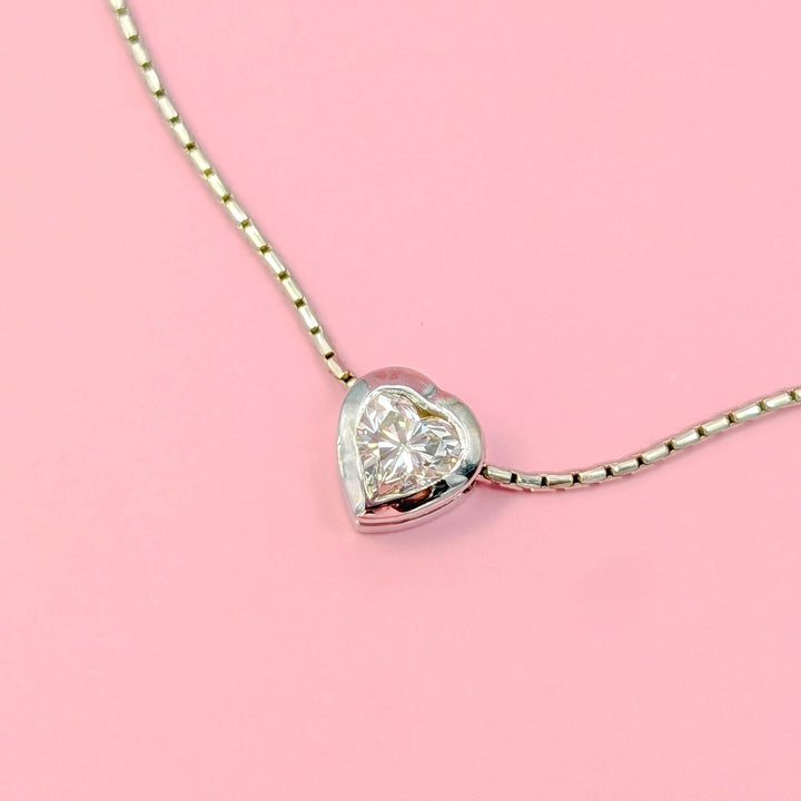 Vintage Heart Cut Diamond Necklace in 14K White Gold