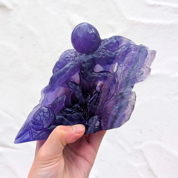 Rainbow Fluorite Octopus & Sea Turtle Ocean Carved Sculpture