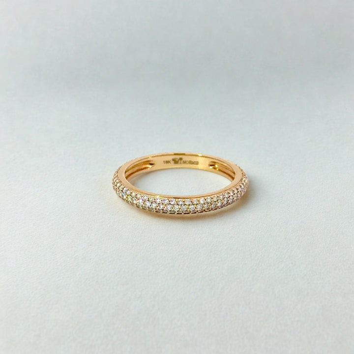 Three Row Pavé Diamond Band in 18K Yellow Gold